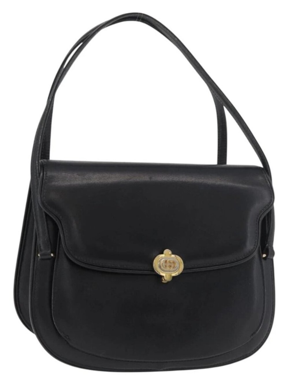 GUCCI Hand Bag Leather Black Gold Auth ep14155